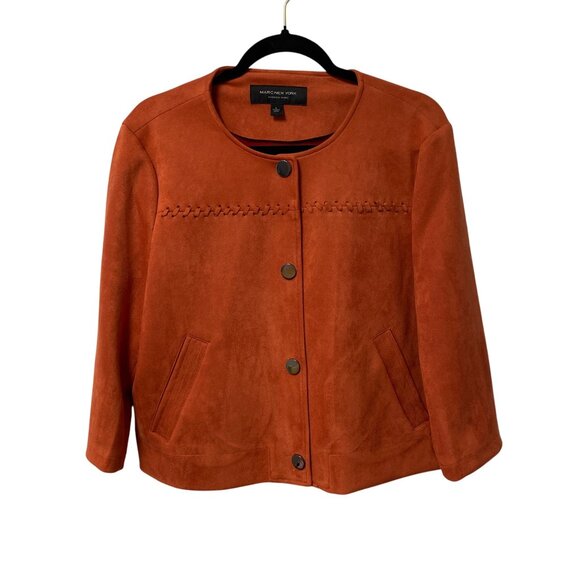 Marc New York Jackets & Blazers - MARC NEW YORK JACKET FAUX SUEDE LEATHER 3/4 SLEEVE SIZE L STRETCH CLASSIC ORANGE